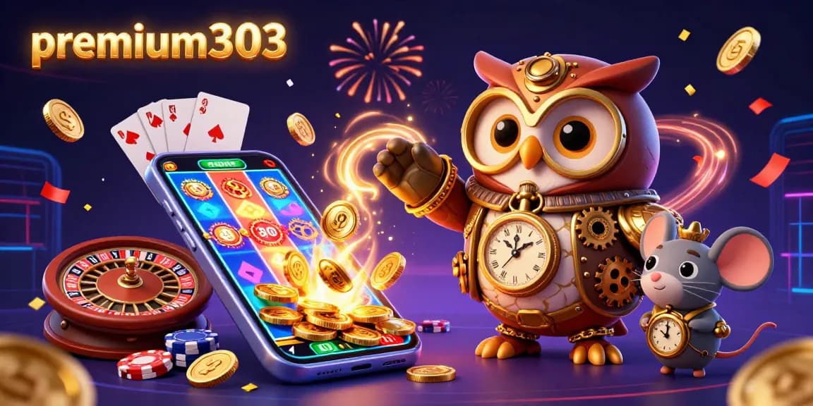 Experience winning spins on premium303's vibrant online slots with golden coins and colorful reels.