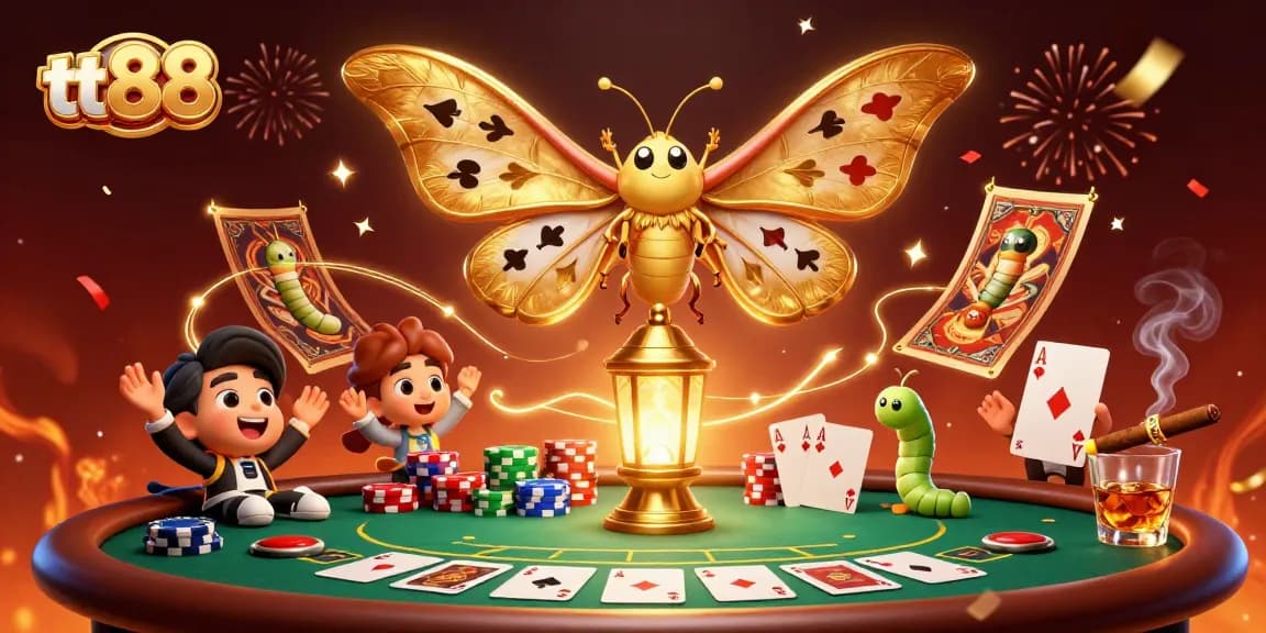 Experience thrilling gaming with tt88 in this vibrant 3D casino scene, featuring dynamic poker elements.
