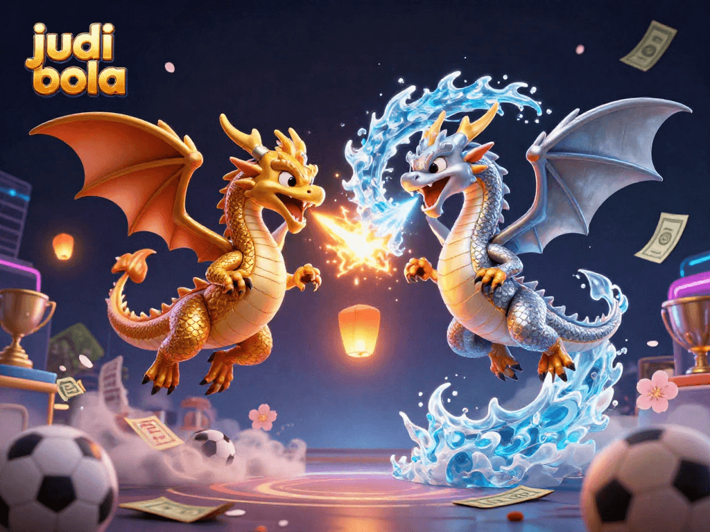 Engage with judi bola in an action-packed illustration featuring dynamic sports betting elements.