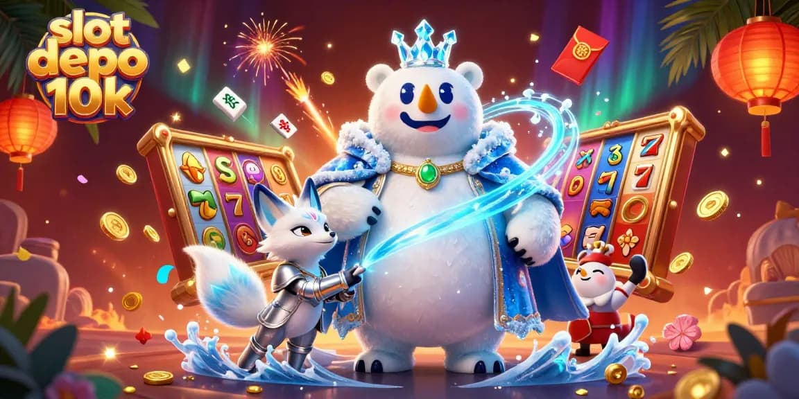 Experience thrilling gameplay with slot depo 10k's vibrant 3D illustration showcasing dynamic slots and engaging elements.