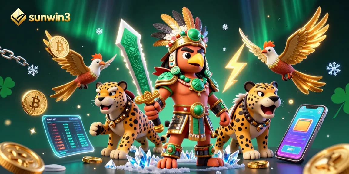 Win big at sunwin3 with a vibrant Aztec warrior scene showcasing crypto gaming excitement.