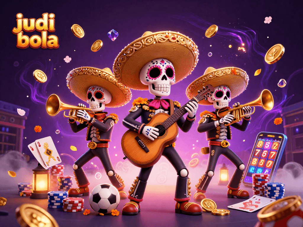 Experience judi bola thrills with vibrant skeleton mariachi band and dynamic casino elements.