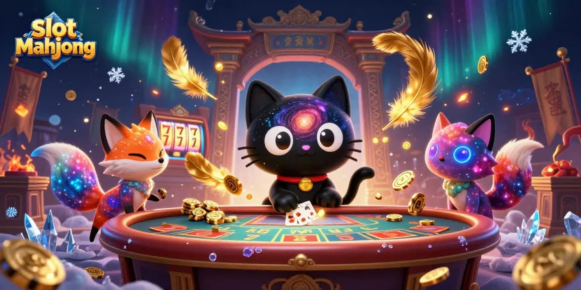 Experience the excitement of slot mahjong with captivating cosmic characters in a vibrant casino scene.