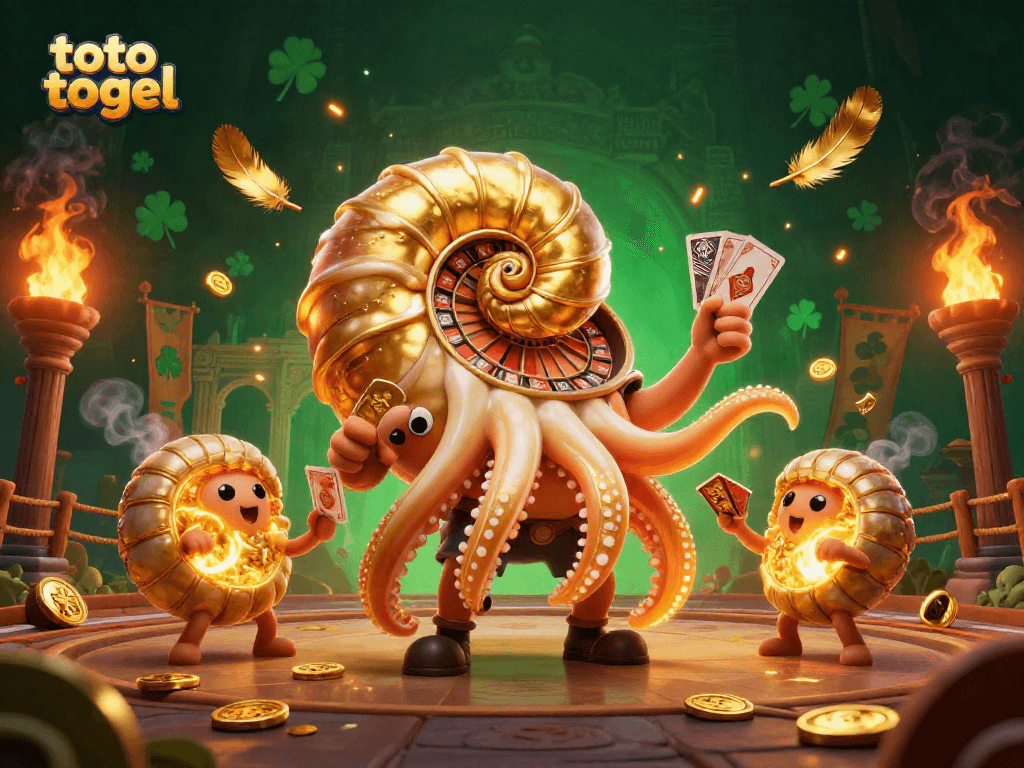 Engage with toto togel in a lively gambling scene showcasing ancient elements and vibrant casino activity.