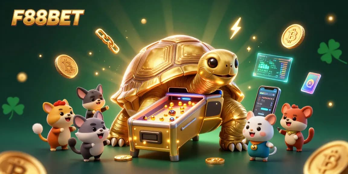 Experience thrilling gaming fun with F88BET featuring a vibrant 3D casino scene filled with exciting elements.