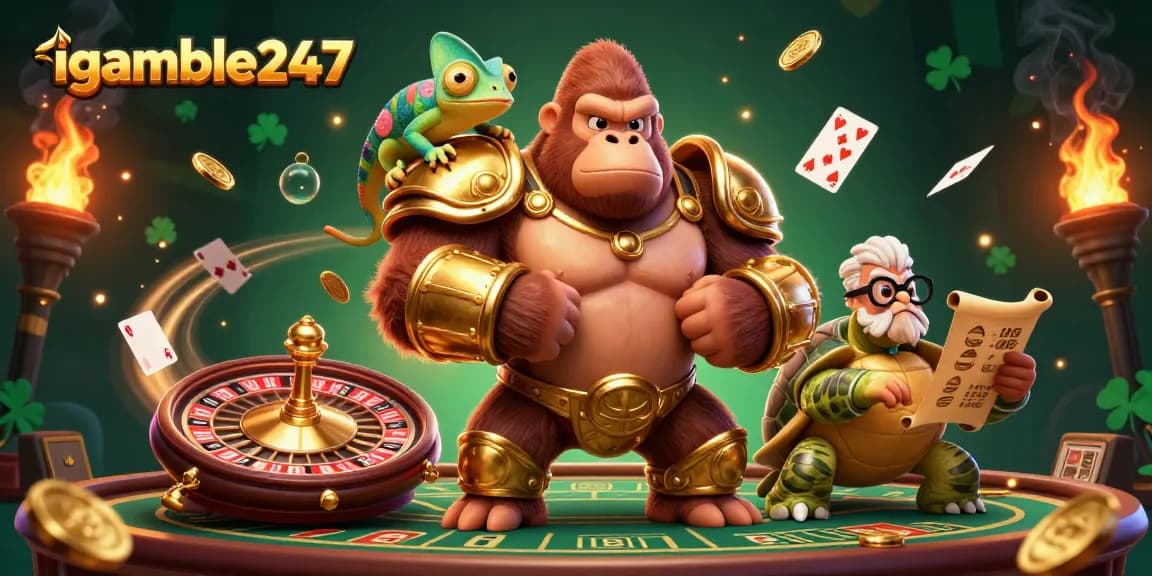 Gambarkan pengalaman bermain di igamble247 dengan gorila raja dan chameleon sebagai pendamping di kasino.