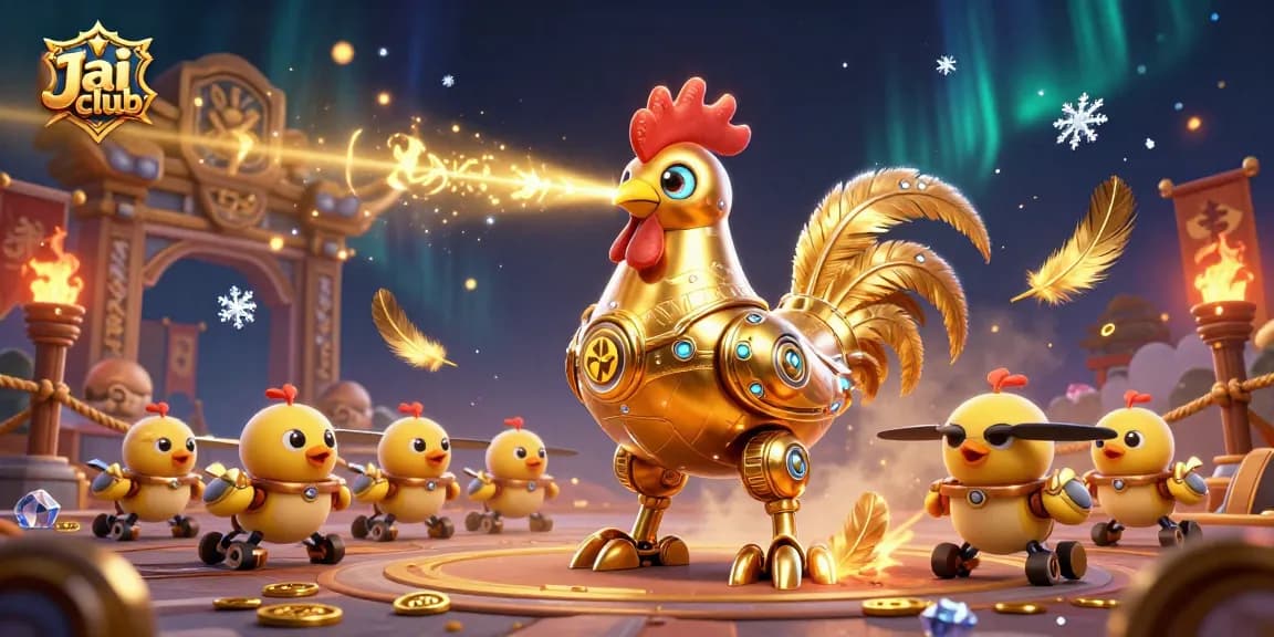 Engage with Jai club's thrilling gaming world featuring golden rooster robot gameplay elements.