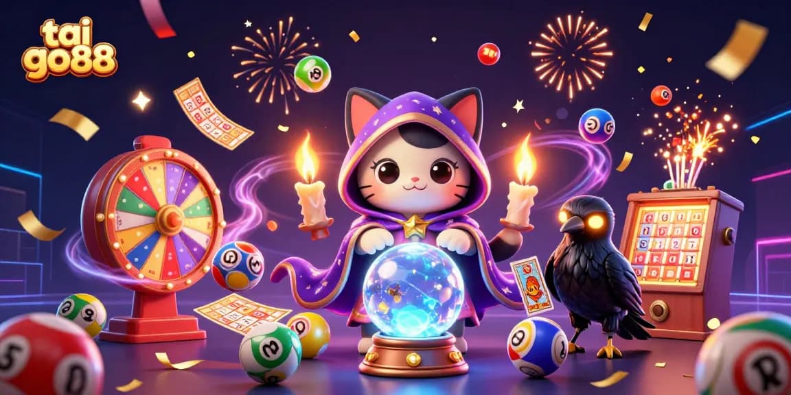Engage with tai go88 via an ultra-detailed 3D lottery scene featuring vibrant characters and elements.