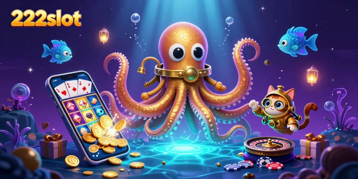 Menangkan permainan di 222slot dengan ilustrasi 3D kraken dan slot game yang dinamis.