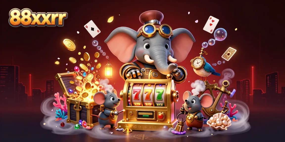Spin the reels with 88xxrr in a vibrant steampunk casino scene filled with treasure.