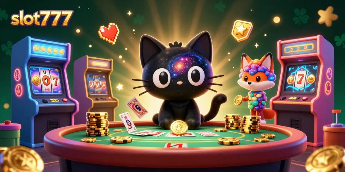 Experience the thrill of slot777 with a captivating cat and fox at a cosmic casino!