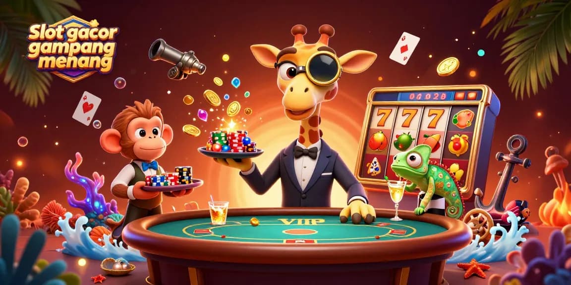 Gambarkan momen seru di slot gacor gampang menang dengan jerapah bermain di meja poker