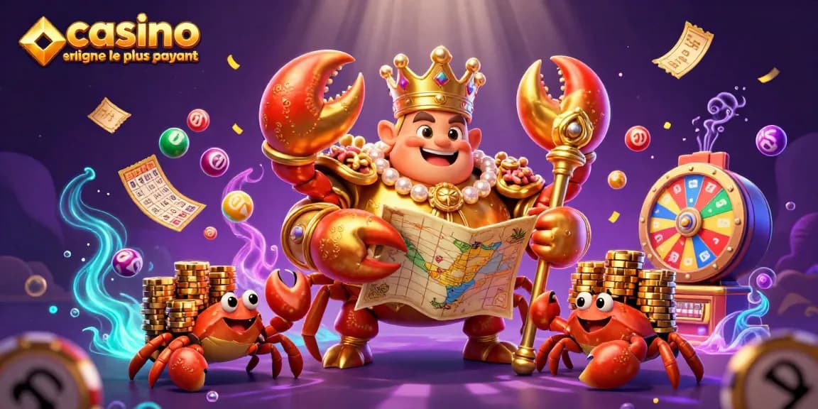 Découvrez le casino en ligne le plus payant avec un roi crabe doré entouré de jeux animés.
