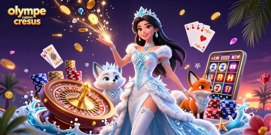 Découvrez le Casino Olympe Cresus avec des personnages époustouflants et des éléments de casino vibrants.