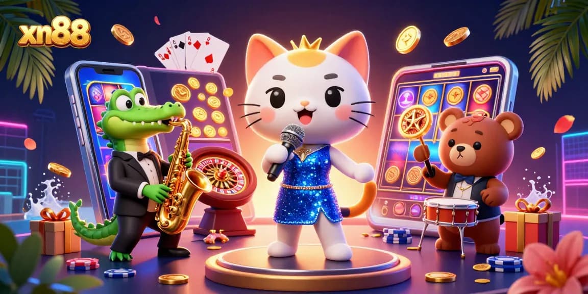 Experience thrilling slots and games at xn88 with our lively 3D casino scene.
