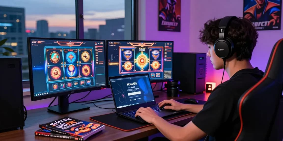 login hero138 interface displayed on a gamer’s laptop in an immersive online gaming setup