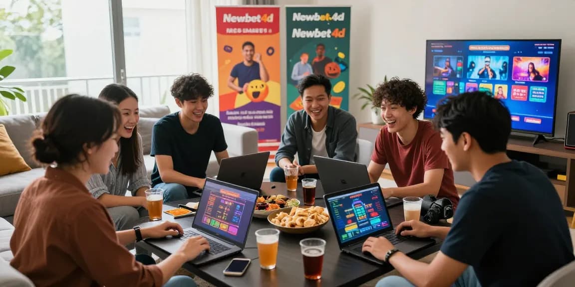 Friends enjoying online betting strategies for newbet4d in a lively living room setting.