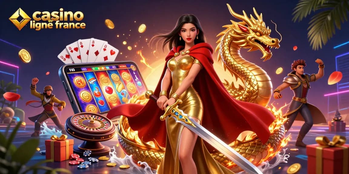 Faites tourner des machines à sous vibrantes au casino en ligne France avec cette captivante reine et cette scène de dragon doré.