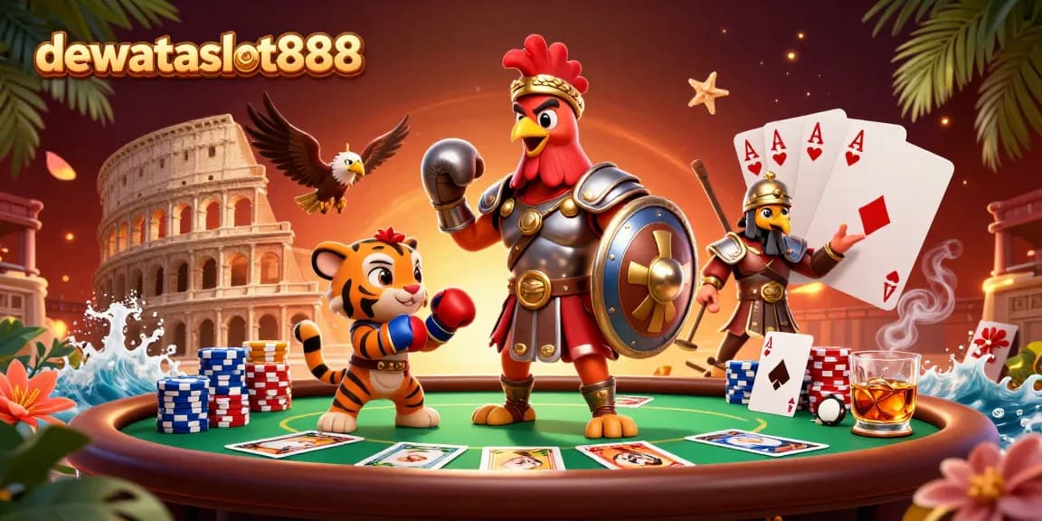 Menangkan permainan remi dengan dewataslot888 dalam ilustrasi 3D yang penuh warna.