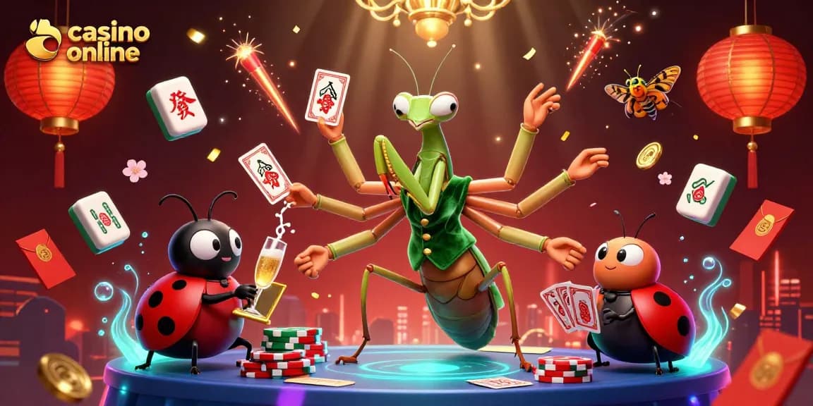 Scopri il mondo del casino online con un camaleontico card sharp e un pit boss in un'illustrazione 3D vivace.