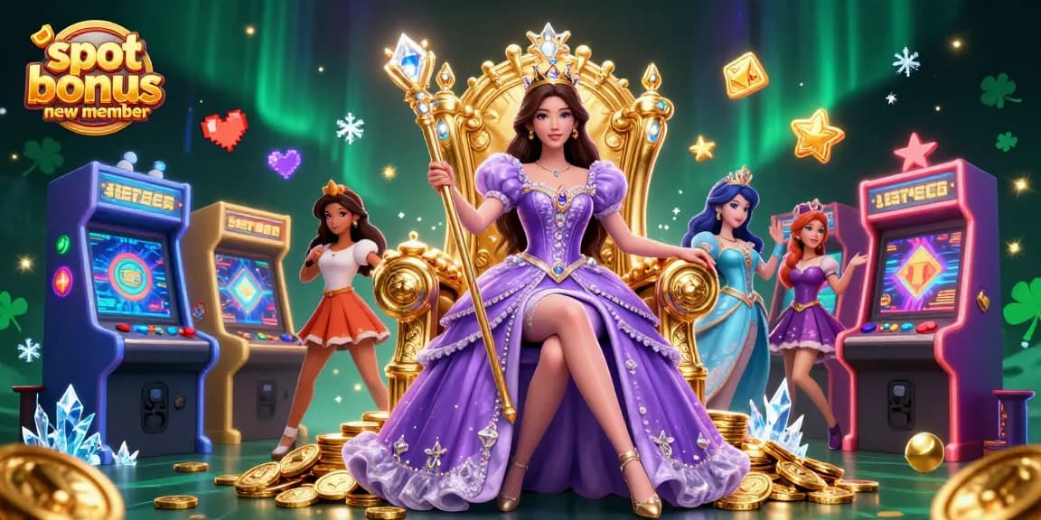 Try your luck with the slot bonus new member at this lively casino-themed illustration.