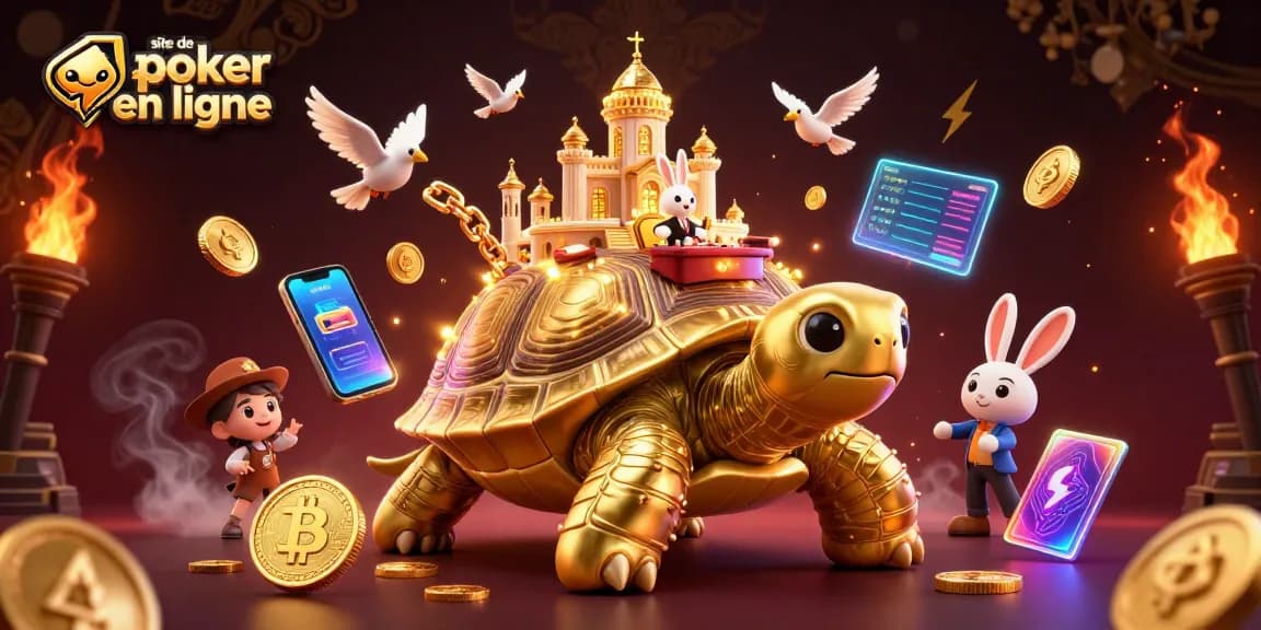 Explorez les options de jeu sur le site de poker en ligne avec des personnages vibrants et des éléments de casino.