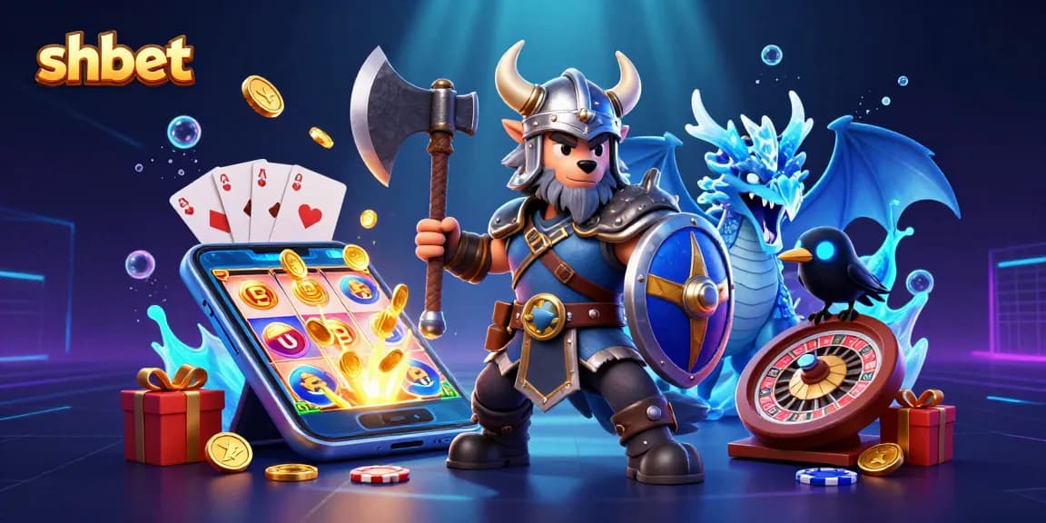 Experience thrilling gaming with shbet as a Viking wolf warrior battles alongside a fierce dragon in a vibrant casino scene.