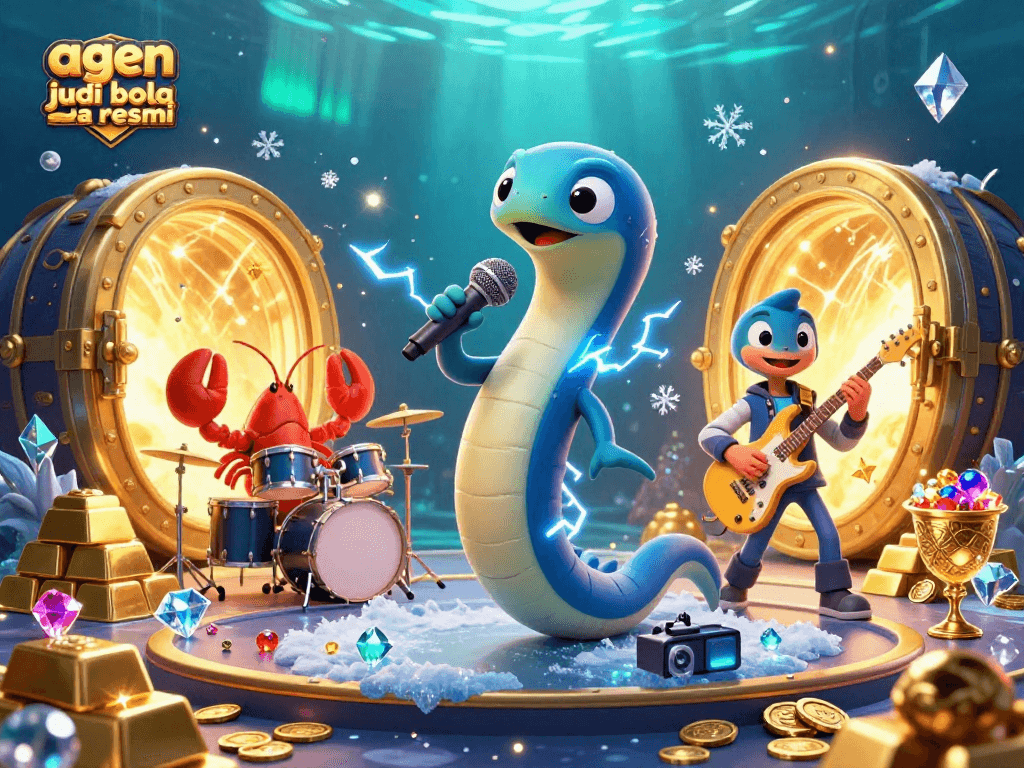 Bet on the excitement of agen judi bola resmi with a vibrant underwater casino featuring animated characters.