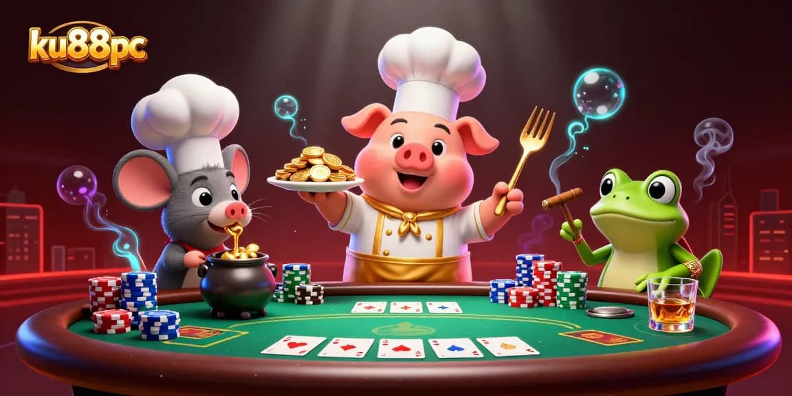 ku88pc chef pig serves gold coins in vibrant casino scene