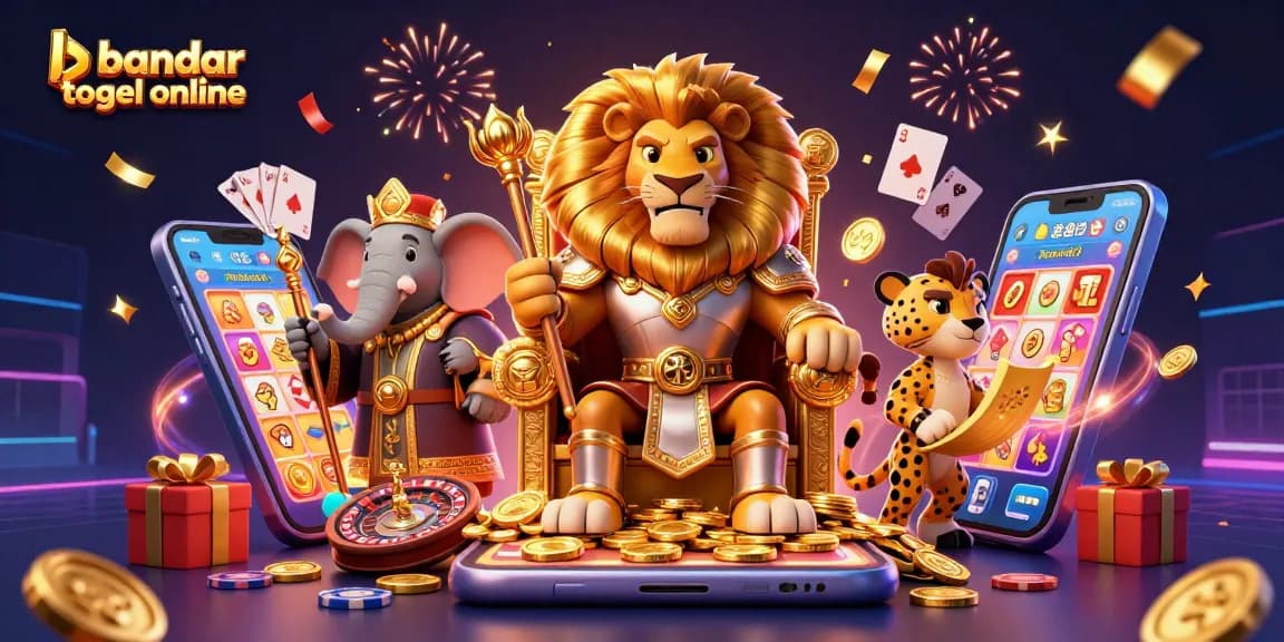 Engage with bandar togel online in an exciting lottery-themed illustration showcasing vibrant casino elements.