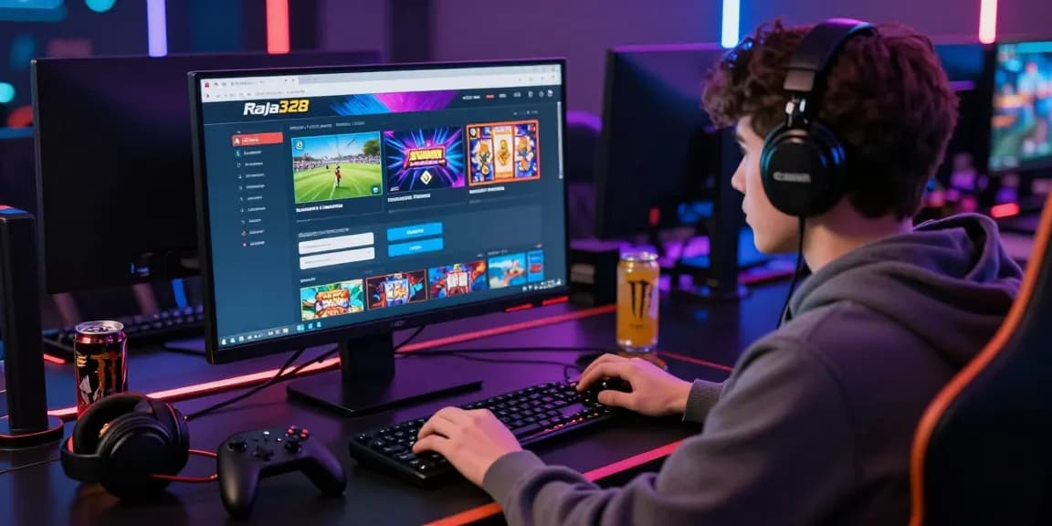 Engaging user logging in on Raja328 gaming platform for online betting.