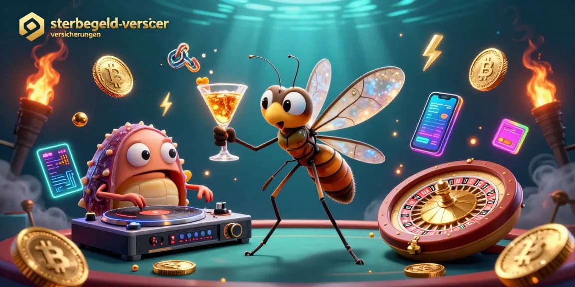Engage with sterbegeld-versicherungen as a lively casino scene featuring vibrant characters and gambling elements.