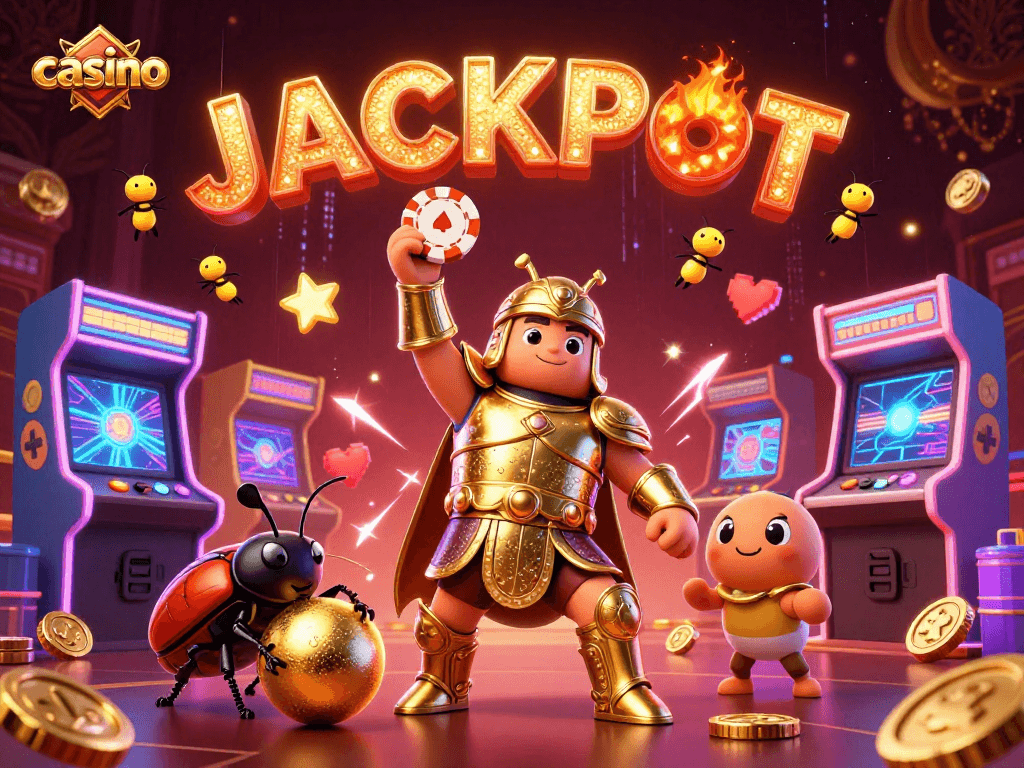 Engage in thrilling casino action with cartoon characters and vibrant gaming elements.