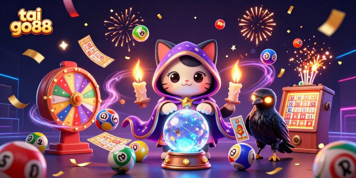 Engage with tai go88 via an ultra-detailed 3D lottery scene featuring vibrant characters and elements.