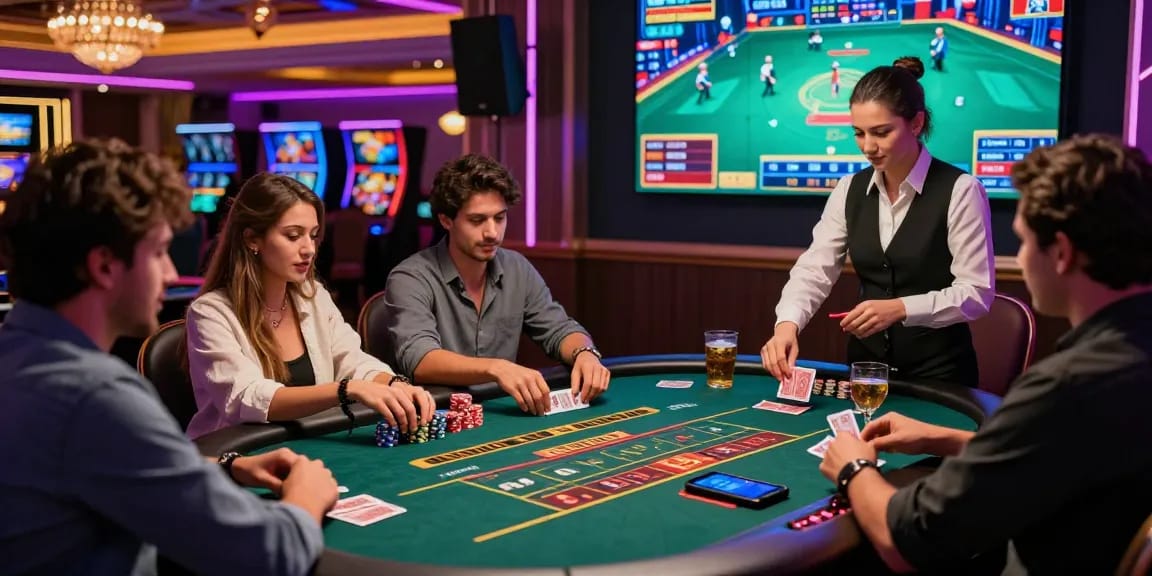 Engaged players enjoying the Andar Bahar game at a lively casino.