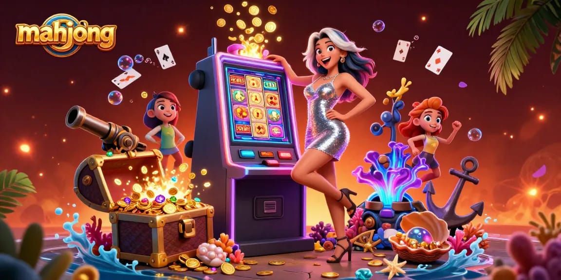Experience mahjong in a vibrant casino scene filled with excitement and dynamic elements.