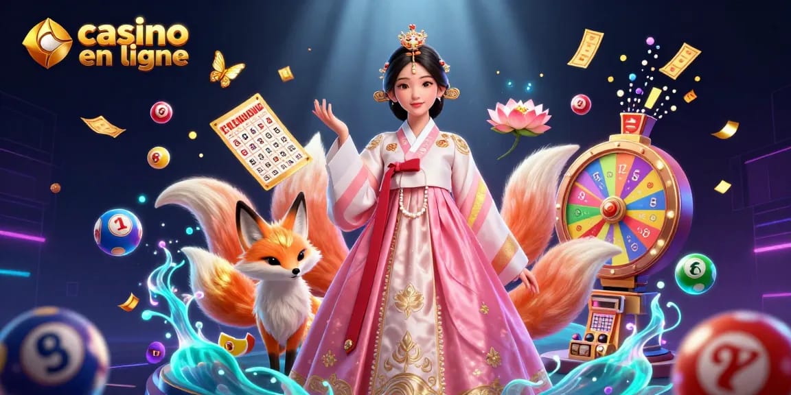 Découvrez l'excitation des casinos en ligne avec cette illustration vibrante mettant en scène une femme asiatique glamour.