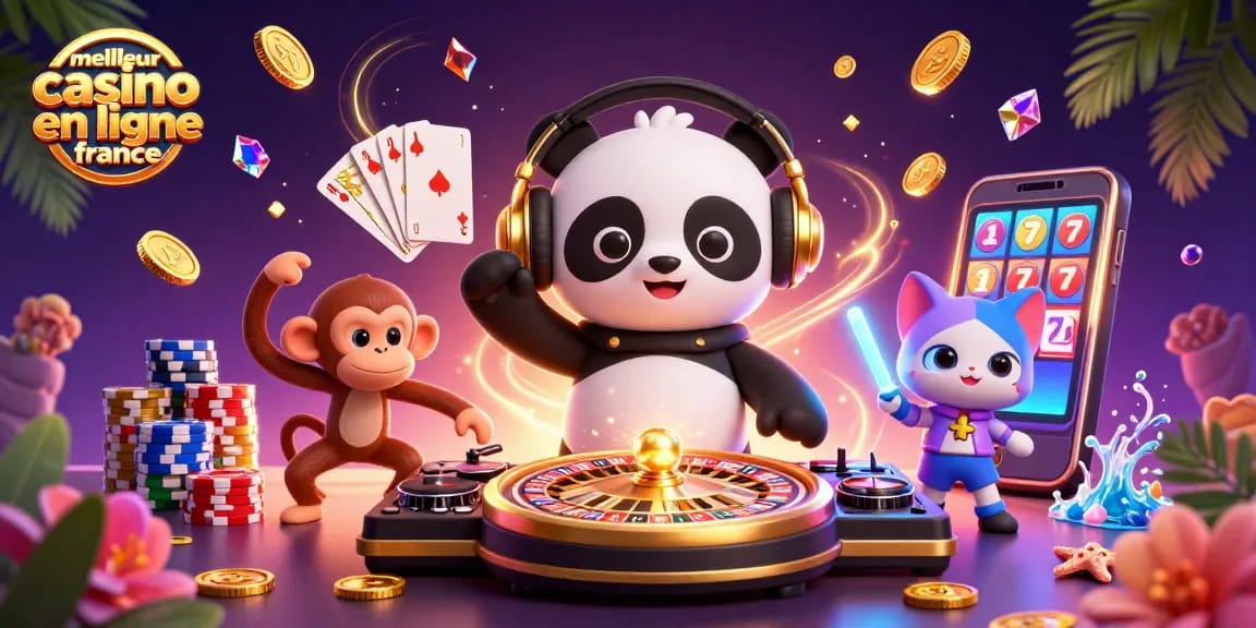 Explorez le meilleur casino en ligne France avec cette illustration dynamique et colorée.