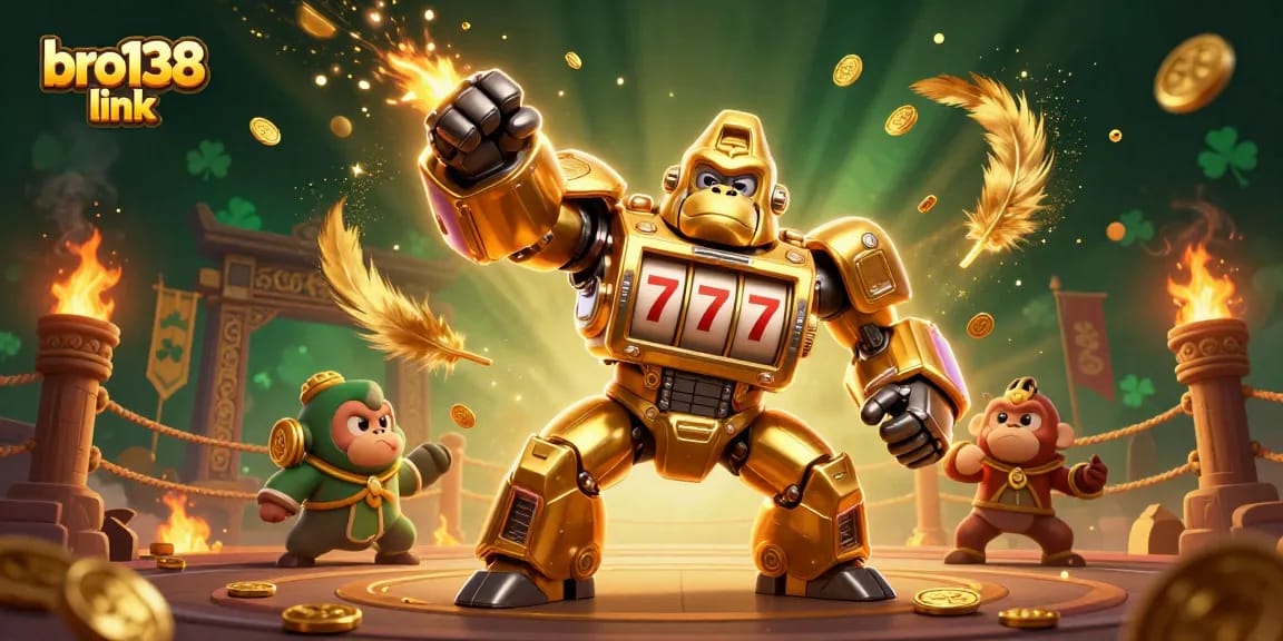 Experience thrilling action with the bro138 link in a dynamic casino-themed illustration.