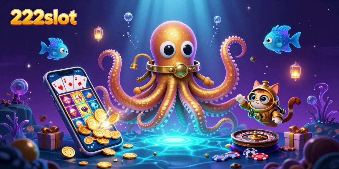 Menangkan permainan di 222slot dengan ilustrasi 3D kraken dan slot game yang dinamis.