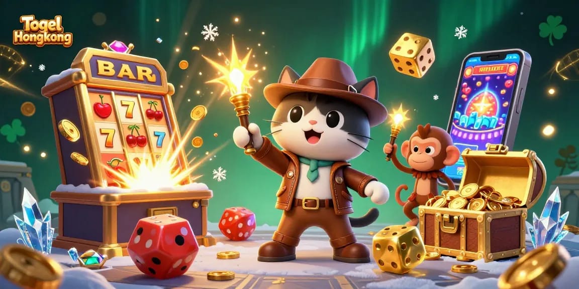 Engage in Togel Hongkong action with a treasure-seeking cat amidst casino excitement and vibrant winnings.