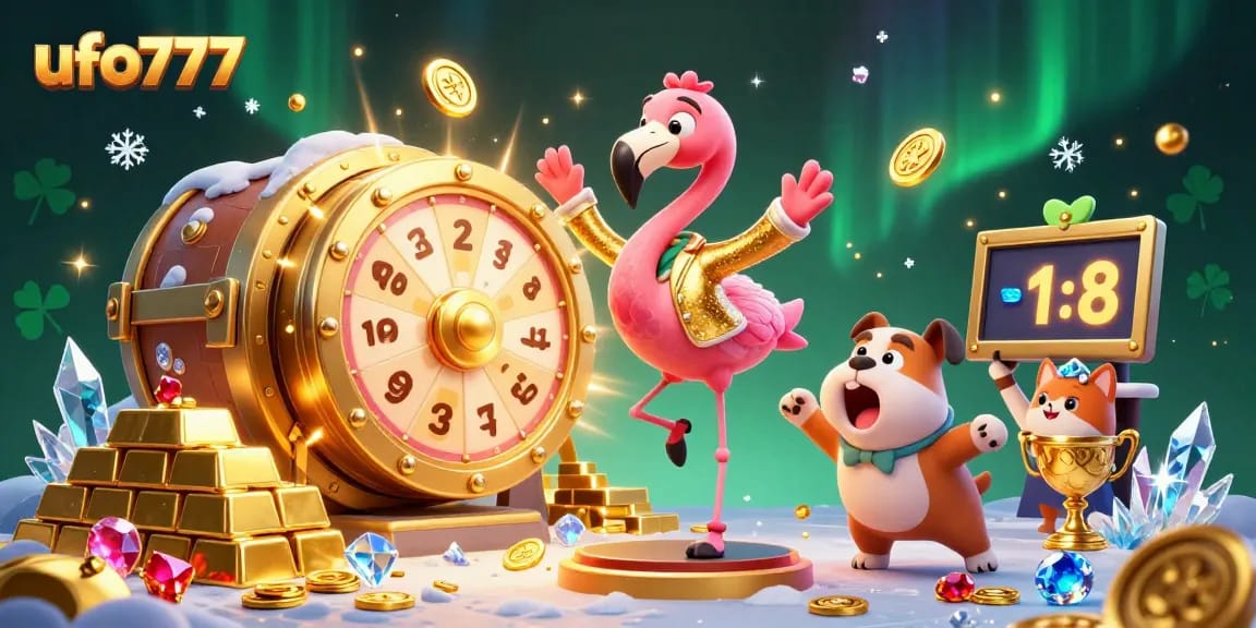 Spin the giant prize wheel with ufo777 in a vibrant game show scene filled with excitement and treasures.
