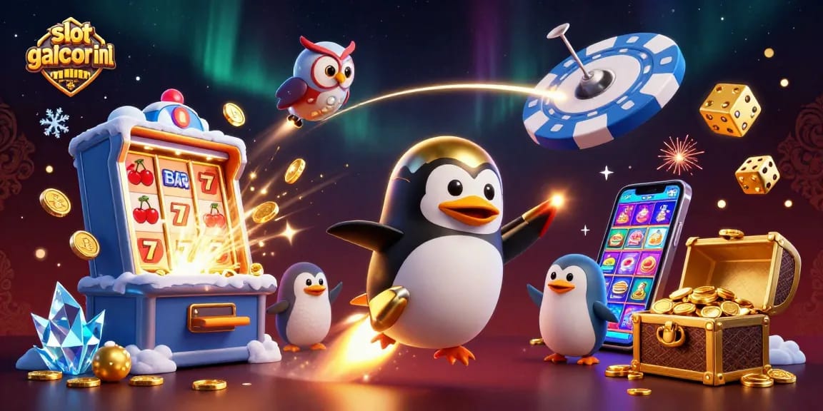 Engage with slot gacor malam ini while witnessing a golden penguin blast through a casino-themed galaxy.