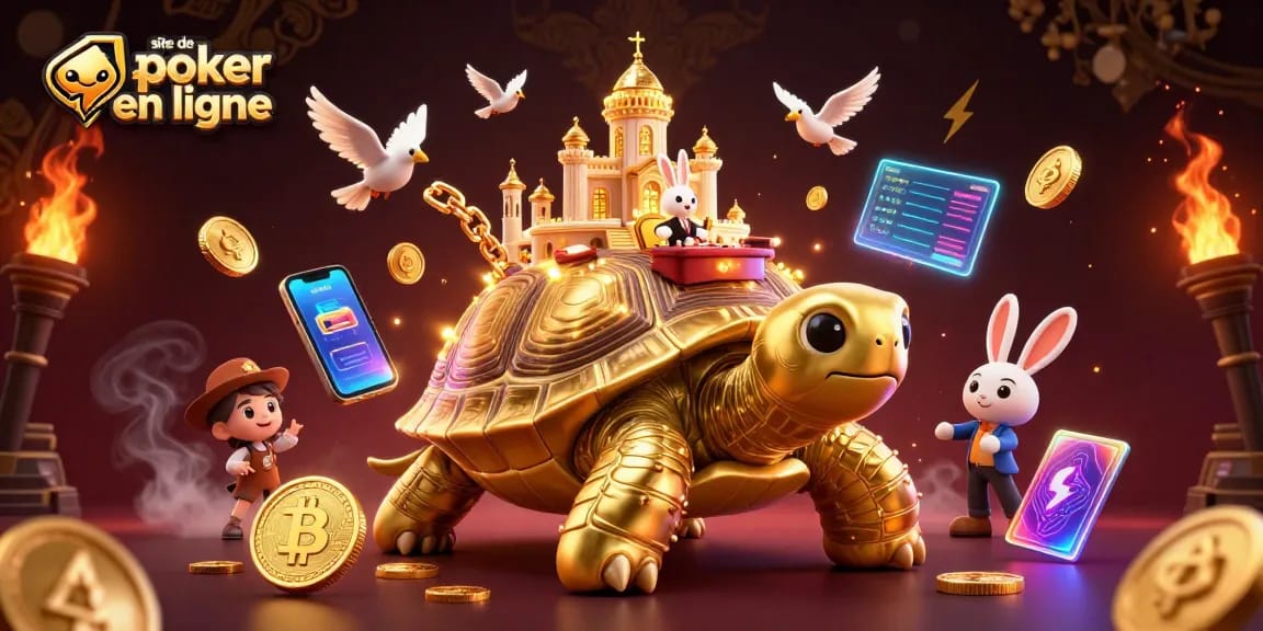 Explorez les options de jeu sur le site de poker en ligne avec des personnages vibrants et des éléments de casino.
