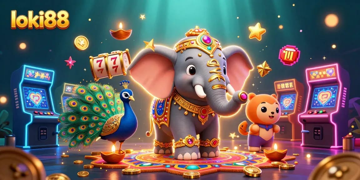 Play exciting slots with loki88 featuring vibrant characters, colorful machines, and casino excitement.