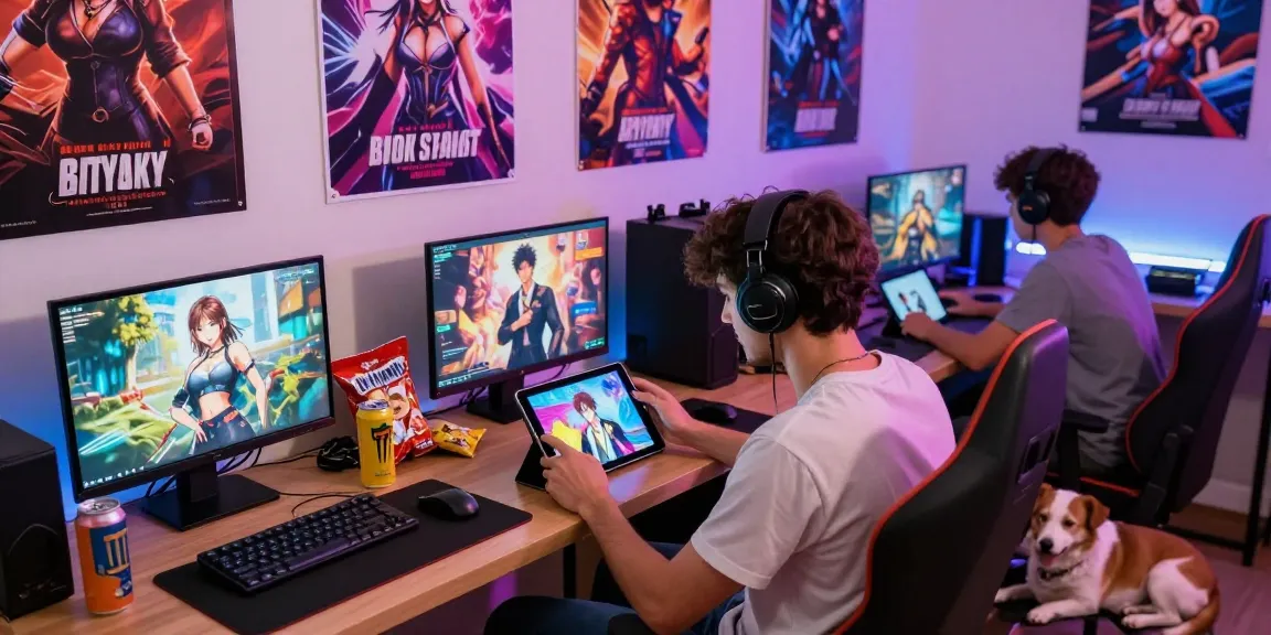 Players enjoying porngames in a cozy space with snacks and devices