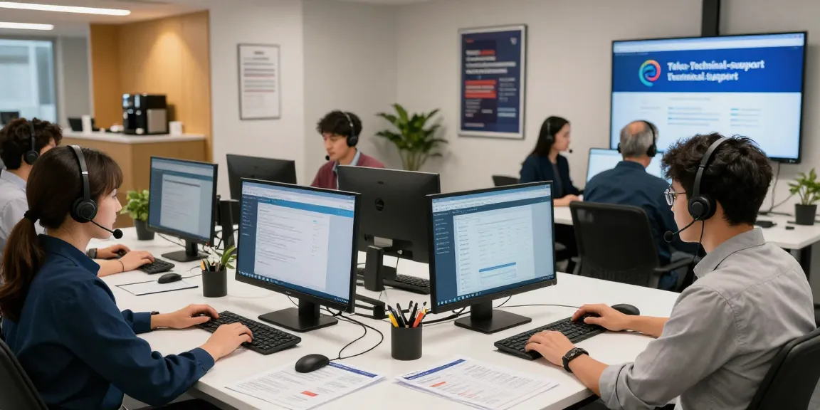 Focused customer support agents providing Telus-Technical-Support solutions in a modern office environment.