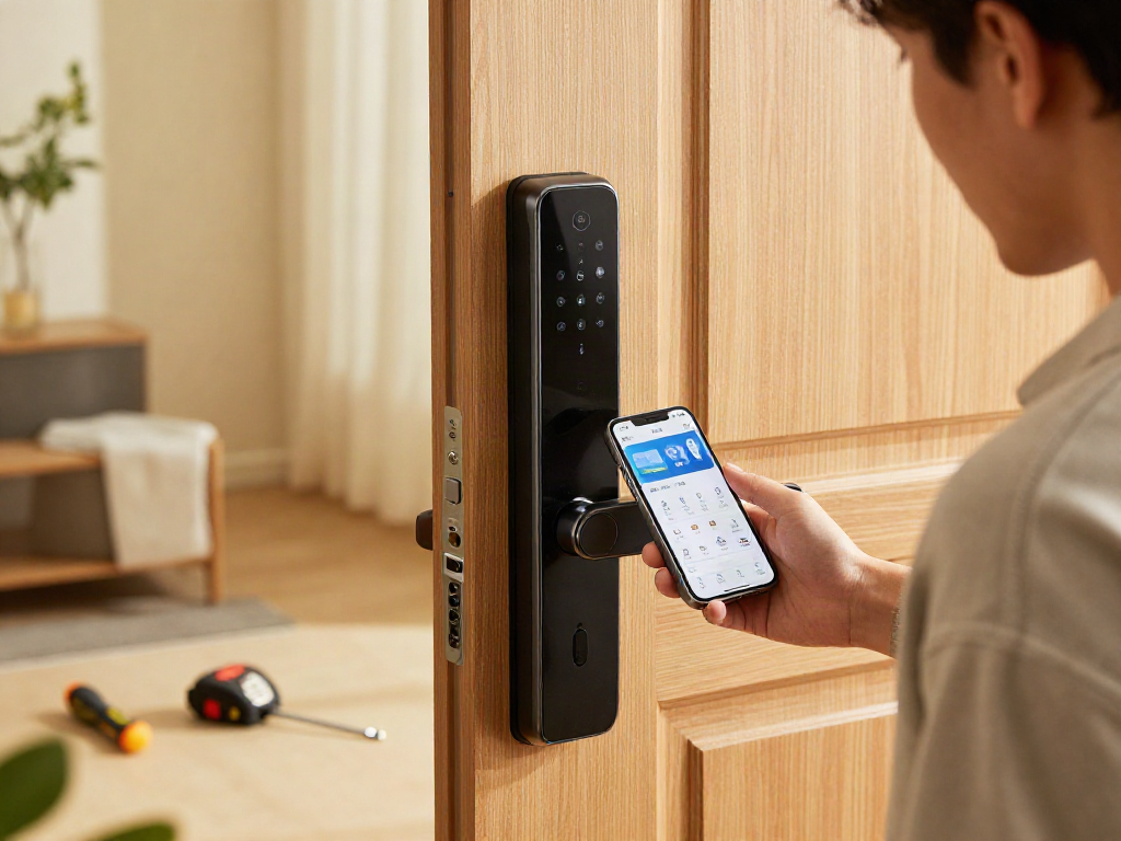 خرید قفل هوشمند - modern smart lock installation at a home entrance