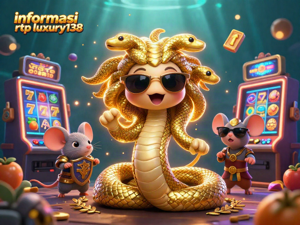 Menangkan informasi rtp luxury138 dengan simbol slot dan karakter kasino dalam ilustrasi 3D yang menarik.