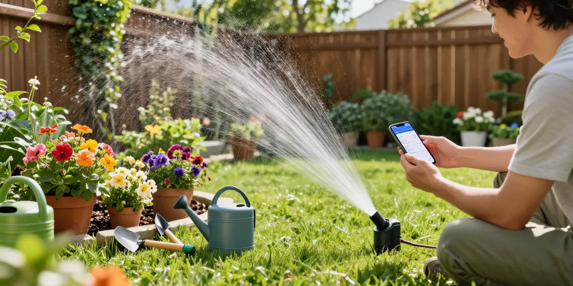 Effortlessly using a rainpoint sprinkler timer for automatic garden irrigation while enjoying a vibrant, flourishing landscape.